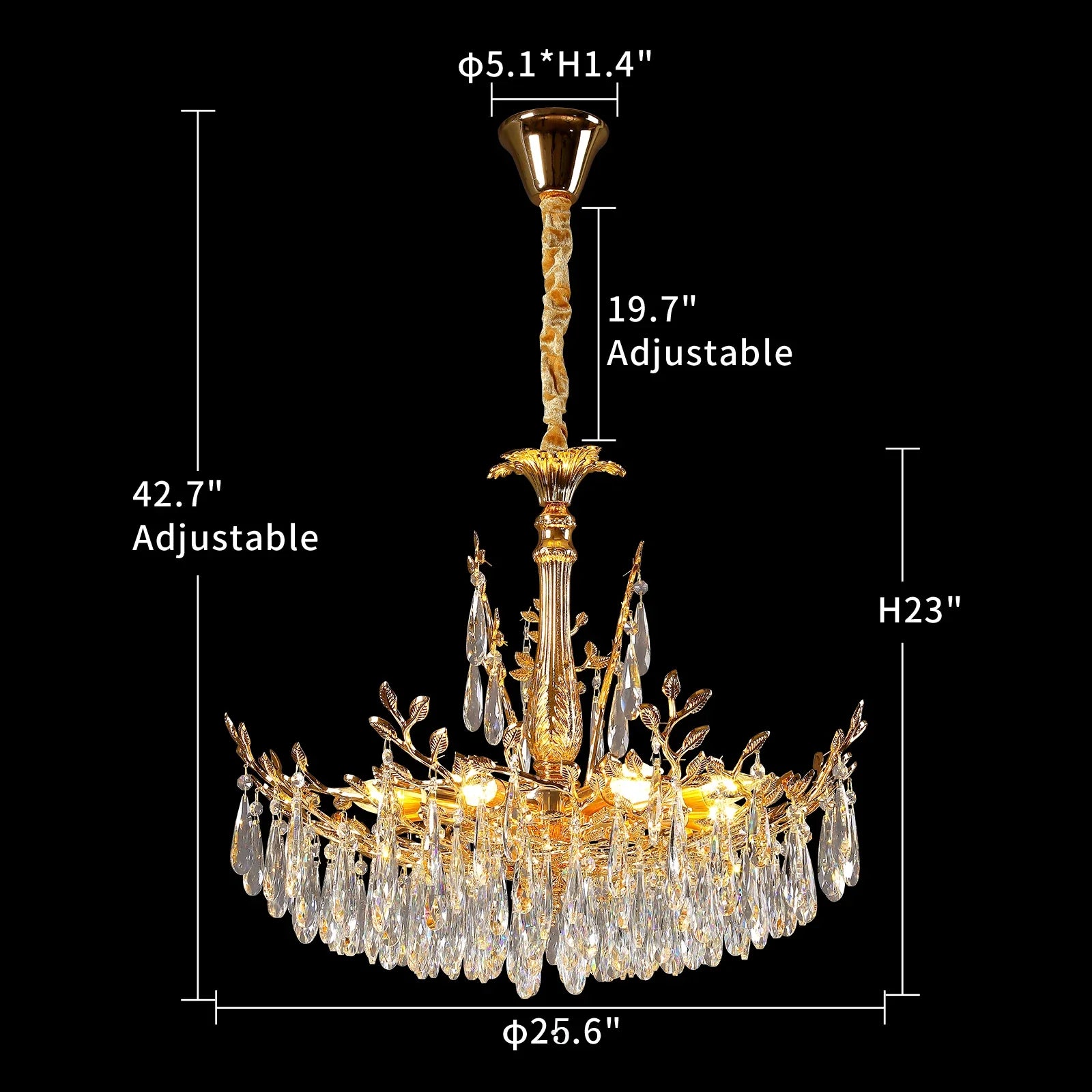 Camille Gold Branch Crystal Chandelier Diameter 65cm / Warm White / United States chandelier
