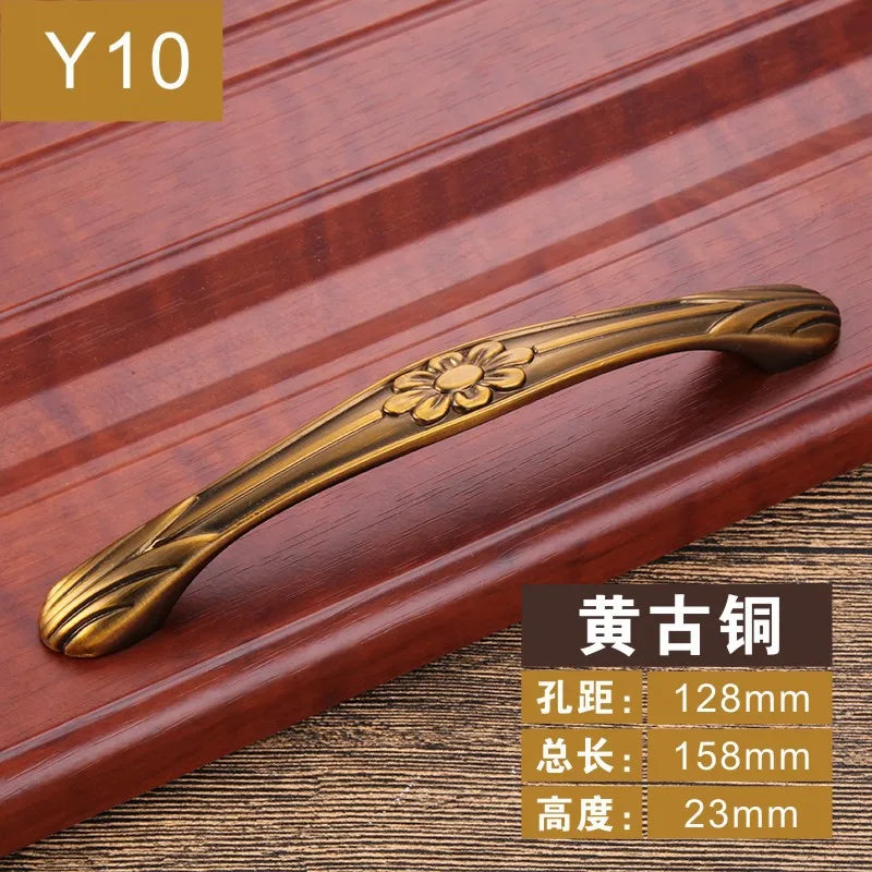 Antique Yellow Bronze Cabinet Handles - Brushed Vintage Drawer Pulls for Kitchen and Wardrobe Doors Y10 128mm Handles