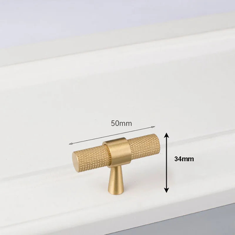 Solid Brass Knurled Cabinet Handles – Gold and Black Wardrobe Knobs and Drawer Pulls 9010-050G Handles