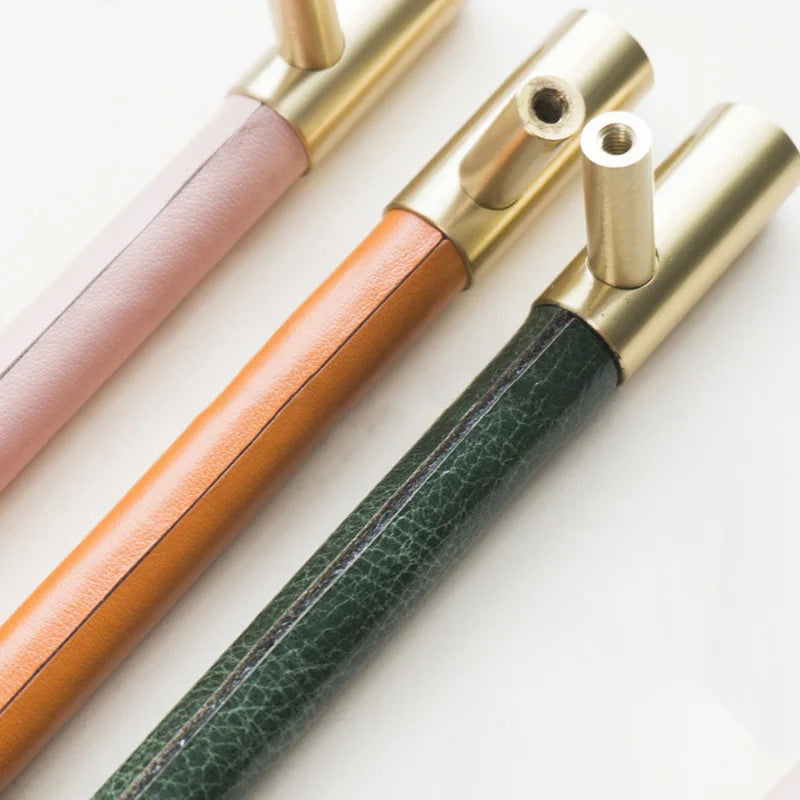 Solid Brass and Leather Cabinet Handles – Available in 15 Leather Colors Handles