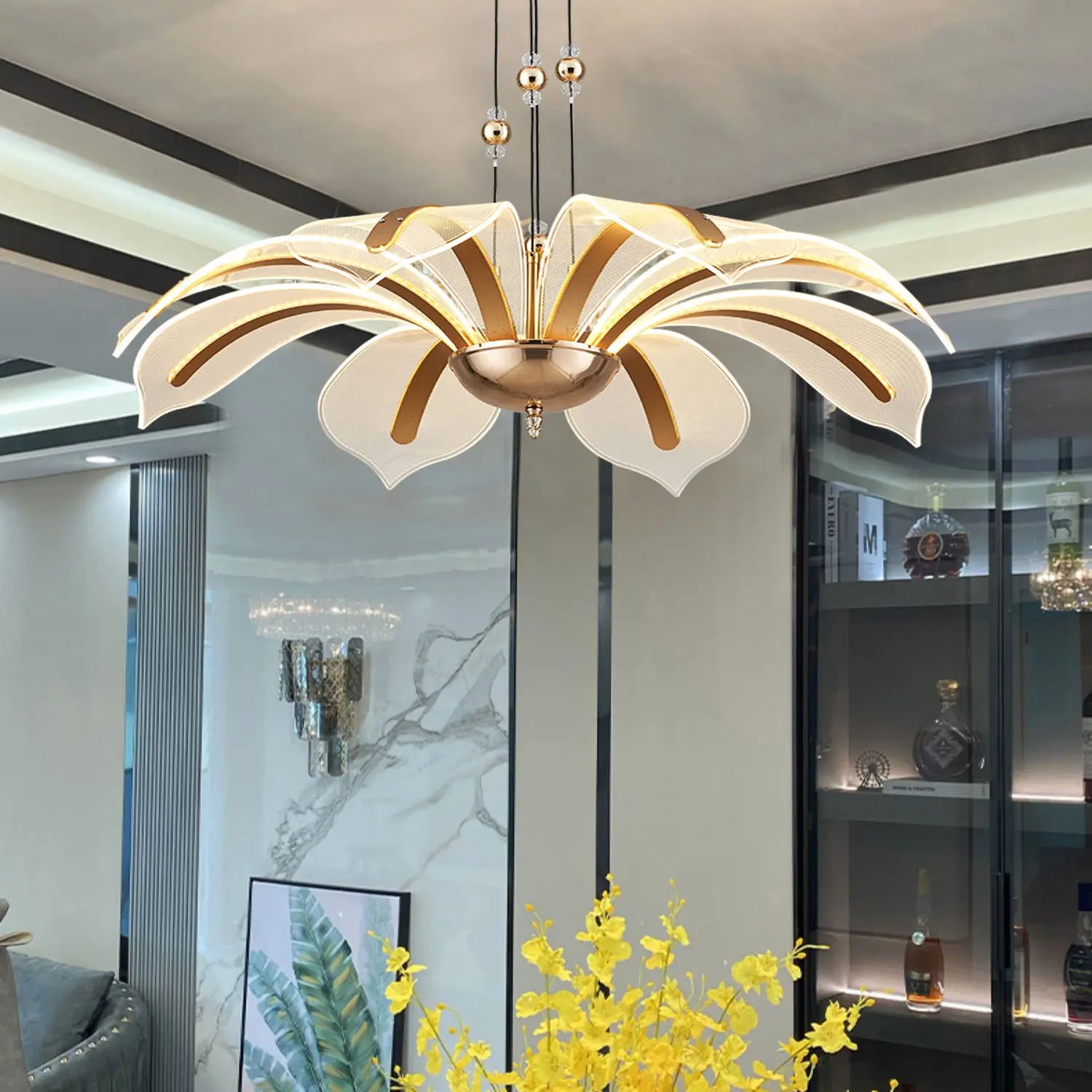 Modern Led Night Primrose Petals Ceiling Chandelier - Minimalist Elegance For Living Dining And