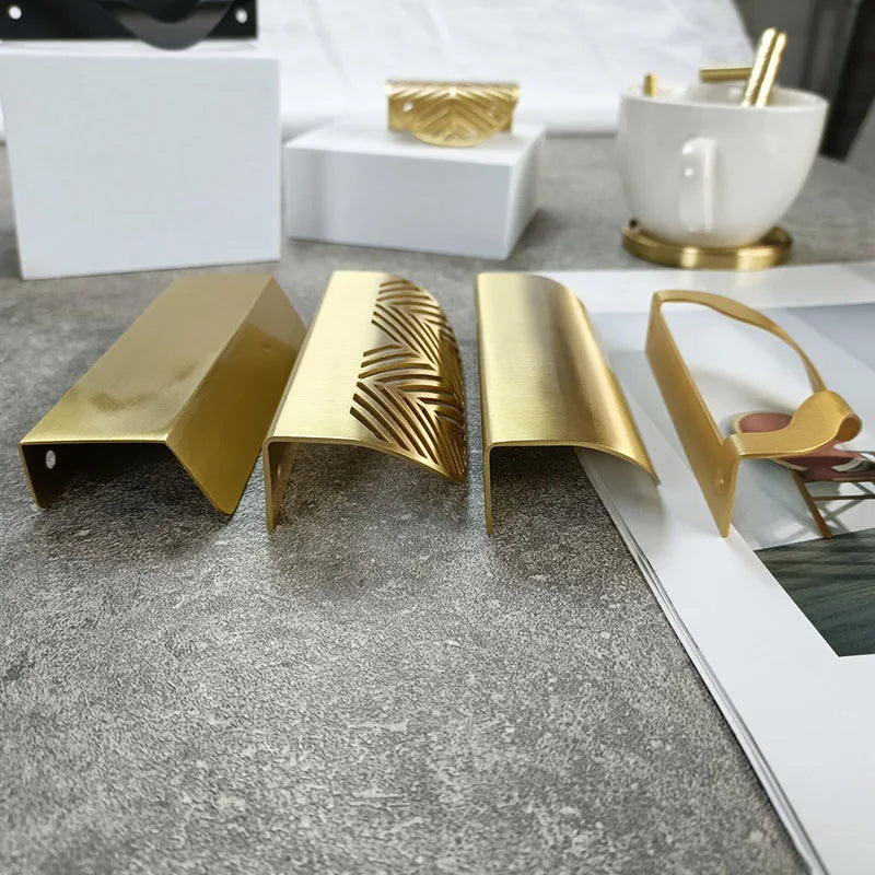 Leaf Shape Brass Handles – Hidden Knobs for Furniture Drawer Dresser and Wardrobe Knob