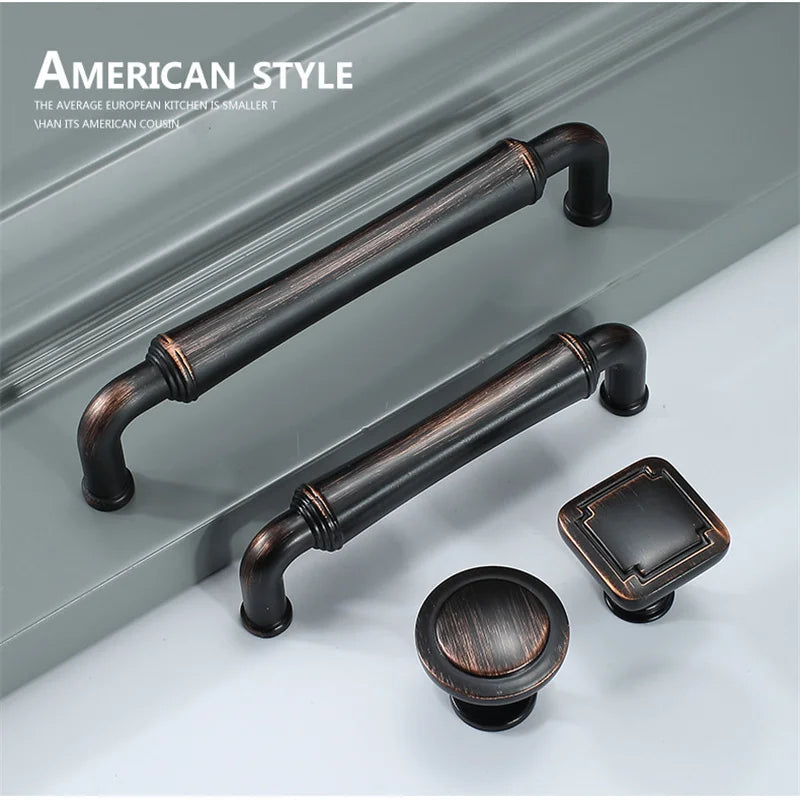 Retro Bronze and Black-Red Cabinet Handles - Nordic Square Zinc Alloy Pulls for Wardrobes and Furniture Handles