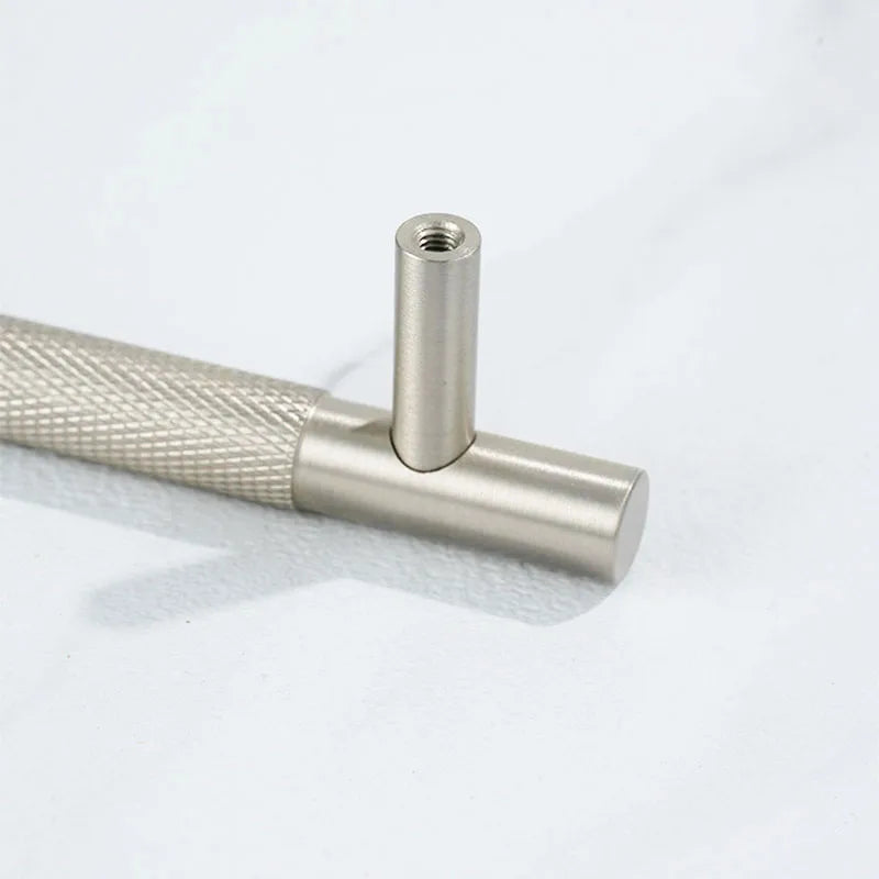 Solid Brass Knurled Cabinet Handles – Brushed Nickel Wardrobe Pulls and Textured Bar Knobs Handles