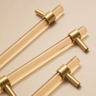 Champagne Acrylic and Brass Cupboard Handles – T-Bar Drawer Pulls for Bedroom and Bathroom Handles
