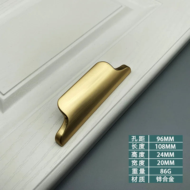 Luxury Zinc Alloy Curved Cabinet Handles - Modern Drawer Pulls for Wardrobes and Shoe Cabinets Gold drawing 96mm Handles