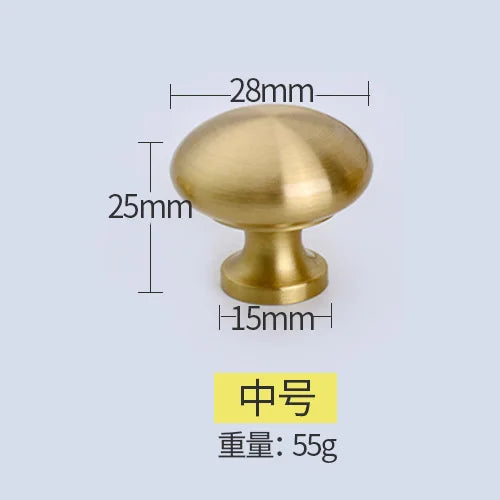 Modern Pure Brass Cabinet Handles - Single Hole Brushed Gold Drawer Knobs for Kitchen and Wardrobes 5-middle Knonbs