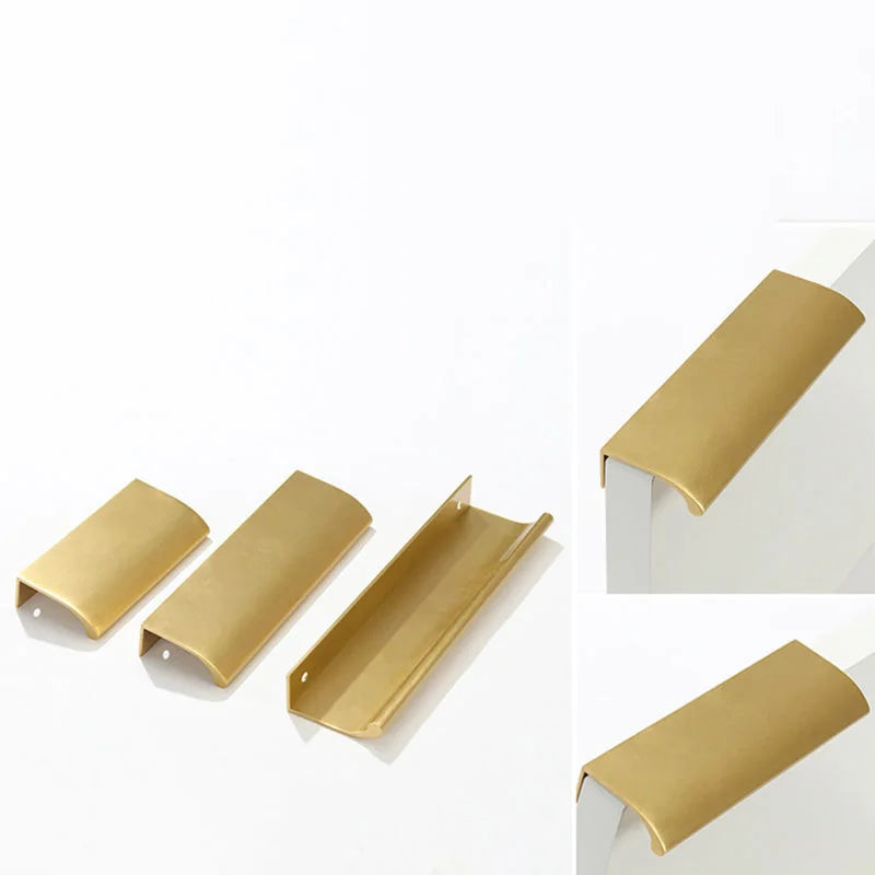 Long Hidden Brass Handle Invisible Solid Brass Pull for Kitchen Cabinet Gold Drawer Knobs Furniture Door Handles Pulls