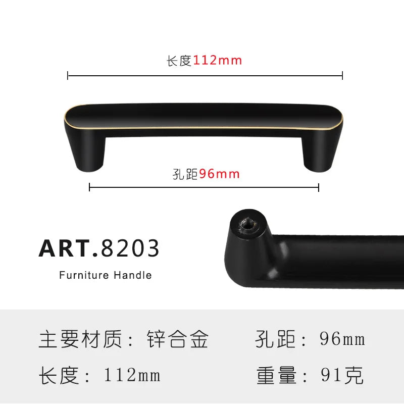 Zinc Alloy Solid Cabinet Door Handles – Modern Minimalist Knobs for Wardrobe and Kitchen Furniture 8203-96 Handles