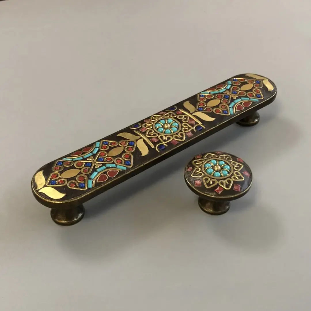 Ethnic Style Brass Art Handles – Vintage Cabinet and Drawer Pulls with Nepalese Craftsmanship Handles