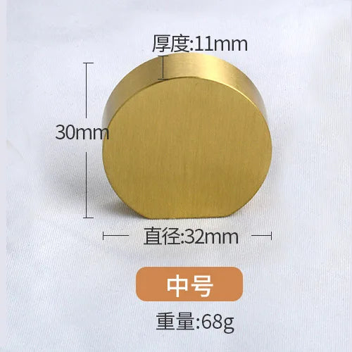 Modern Pure Brass Cabinet Handles - Single Hole Brushed Gold Drawer Knobs for Kitchen and Wardrobes 3-middle Knonbs