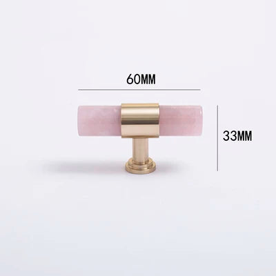 Natural Marble and Crystal T-Bar Cabinet Handles – Modern Brass Knobs for Kitchen Dresser and Furniture Pulls knob-pink