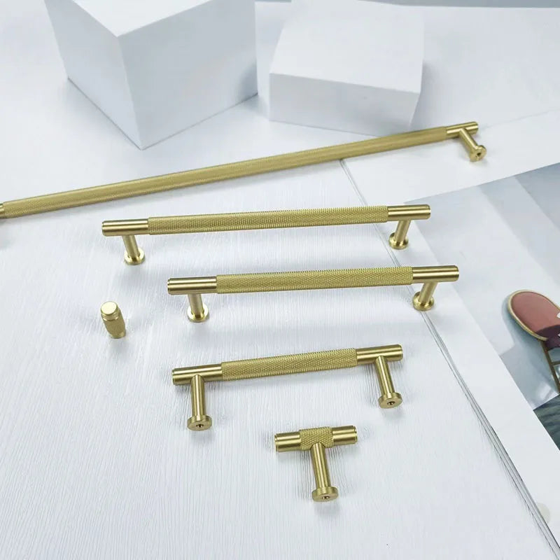 Knurled Brass Wardrobe Handles – Modern Kitchen Cabinet and Drawer Pull Bar Handles Handles
