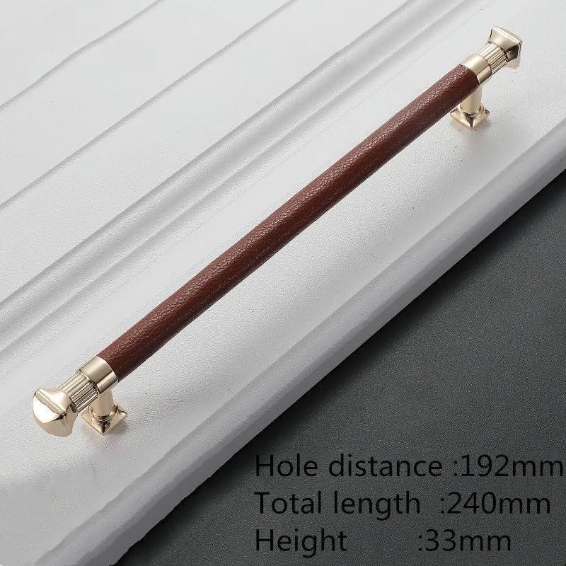 Modern Leather and Zinc Alloy Cabinet Handle – Elegant Drawer Pulls for Kitchen Wardrobe and Furniture (96mm) red