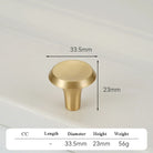 Satin Gold Brass Wardrobe Handles – Modern Drawer Knobs and Cabinet Bar Pulls (50mm-260mm) 33.5mm knob Handles