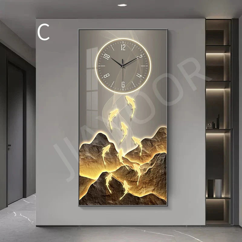 Dlight Decor Wall Clock Lamp with Crystal Glow C / 140X70cm / NON dimm cool light|Black border Wall Art