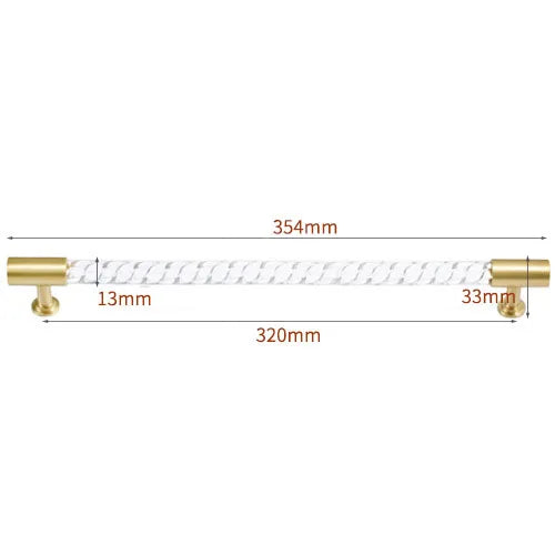 Transparent Acrylic Furniture Handles – Brass Cabinet Pulls and Wardrobe Knobs spiral 354mm Handles
