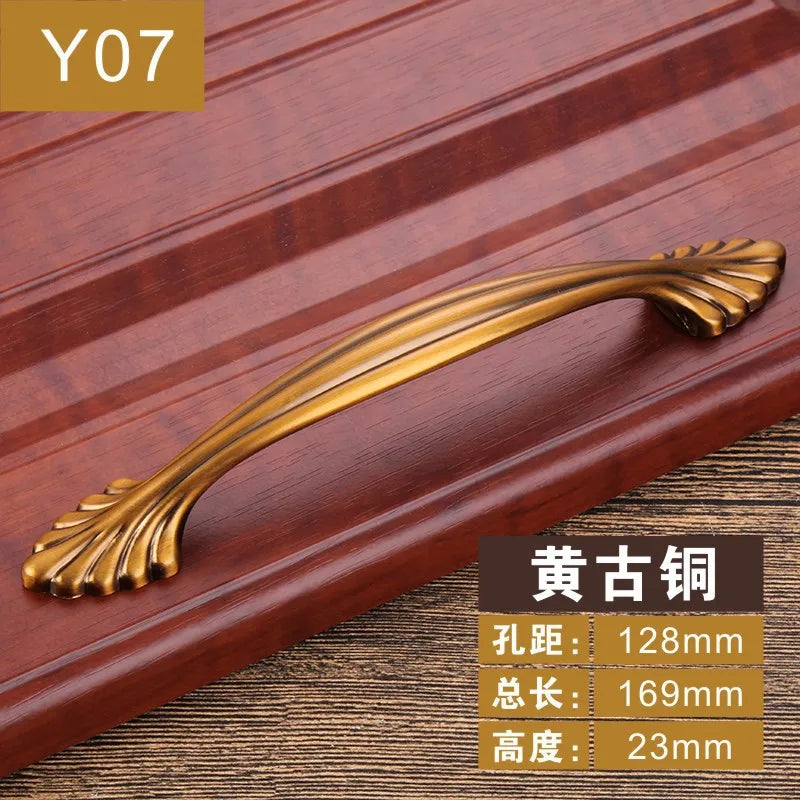 Antique Yellow Bronze Cabinet Handles - Brushed Vintage Drawer Pulls for Kitchen and Wardrobe Doors Y07 128mm Handles