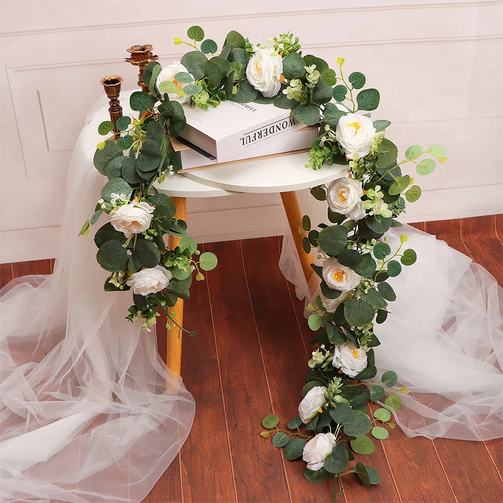 Dlight Decor 180cm Eucalyptus Vine with White Rose Garland