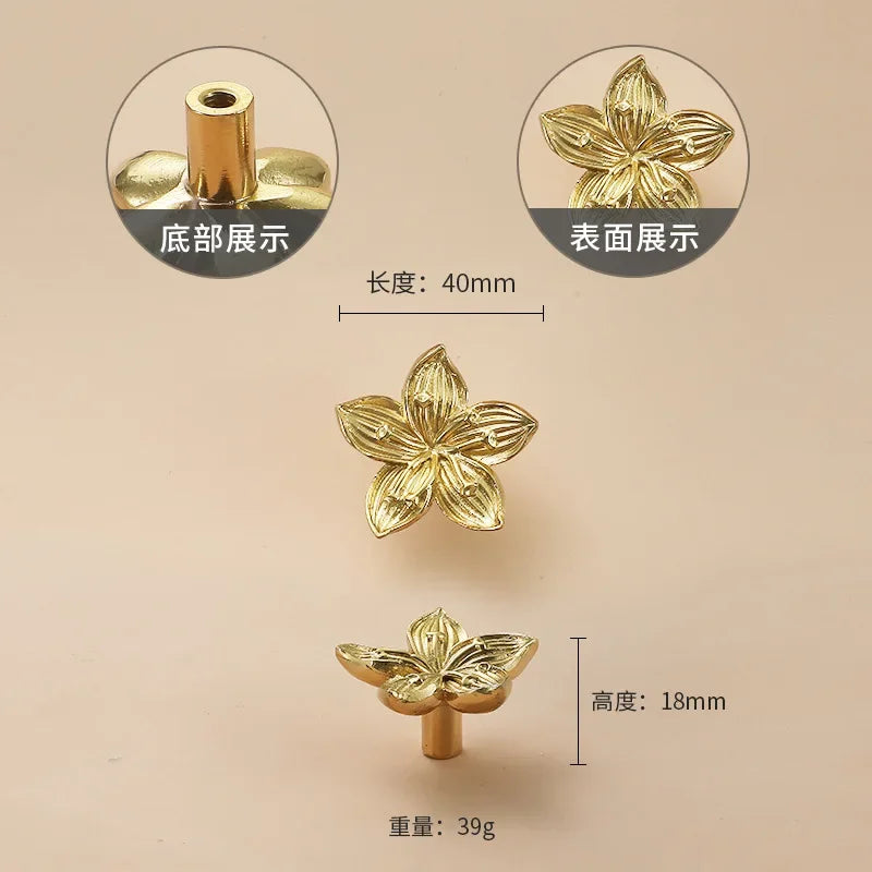 Luxury Brass Flower and Leaf Cabinet Handles – Chinese-Style Decorative Pulls for Wardrobes and Drawers 5 / 1 piece