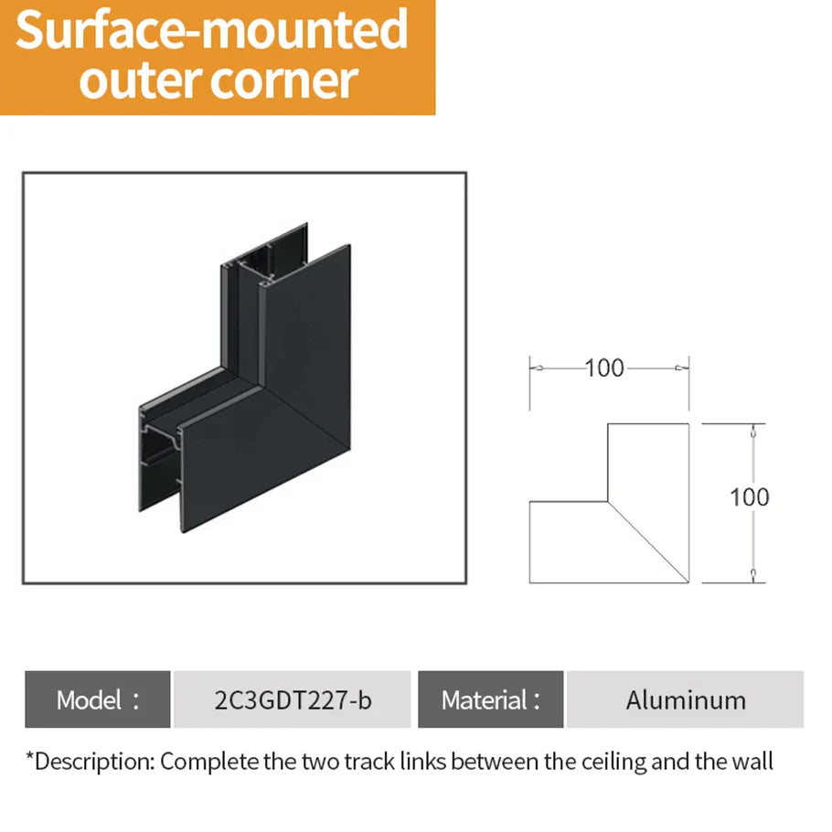 Tarck Only - 2m Magnetic Rail Linear Track Lighting Accessories - Ceiling Magnet Track Kits Surface Outer Corner
