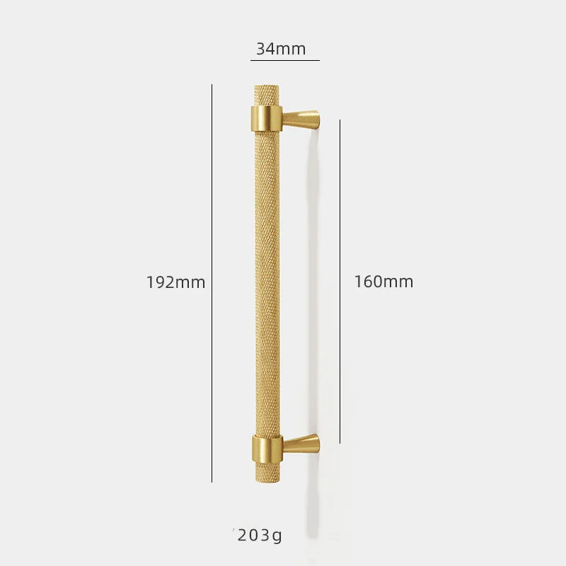 Solid Brass Knurled Furniture Handles – Textured Cabinet Knobs and Wardrobe Pull Bars 192mm Handles