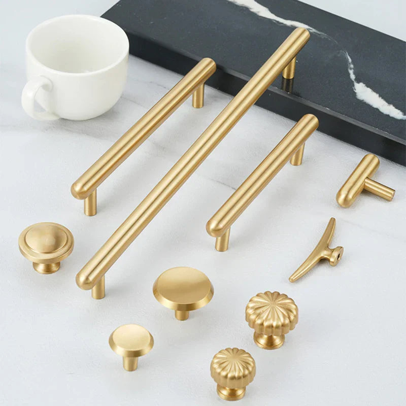 Satin Gold Brass Wardrobe Handles – Modern Drawer Knobs and Cabinet Bar Pulls (50mm-260mm) Handles