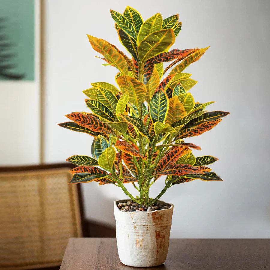 Dlight Decor 41cm Banyan Ficus Palm Branch with Codiaeum Leaves