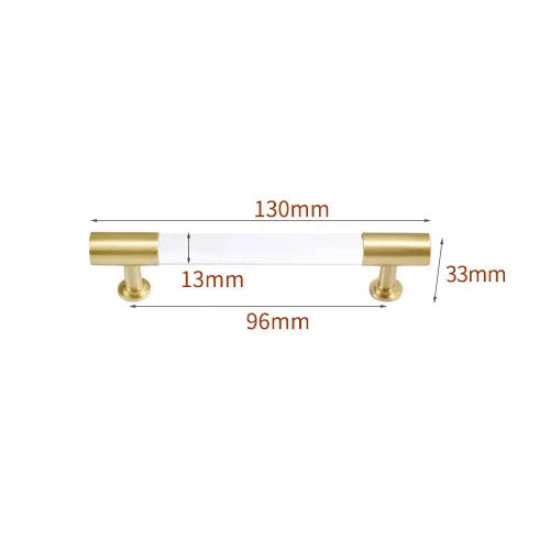 Transparent Acrylic Furniture Handles – Brass Cabinet Pulls and Wardrobe Knobs 130mm length Handles