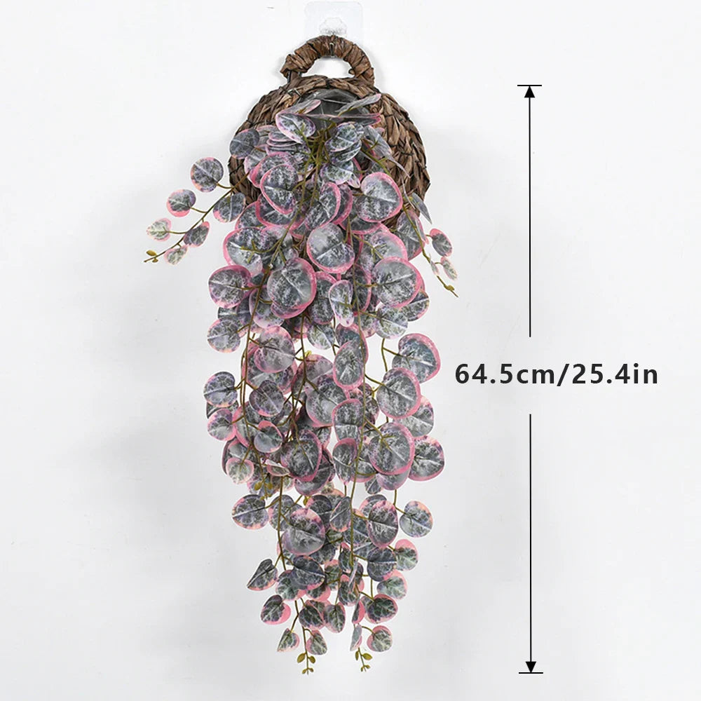 Dlight Decor 64cm Hanging Eucalyptus Vine with Apple Leaves 64.5cm Purple