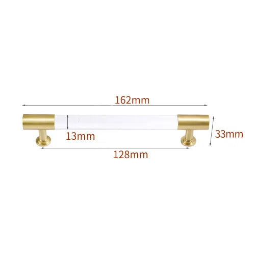 Transparent Acrylic Furniture Handles – Brass Cabinet Pulls and Wardrobe Knobs 162mm length Handles
