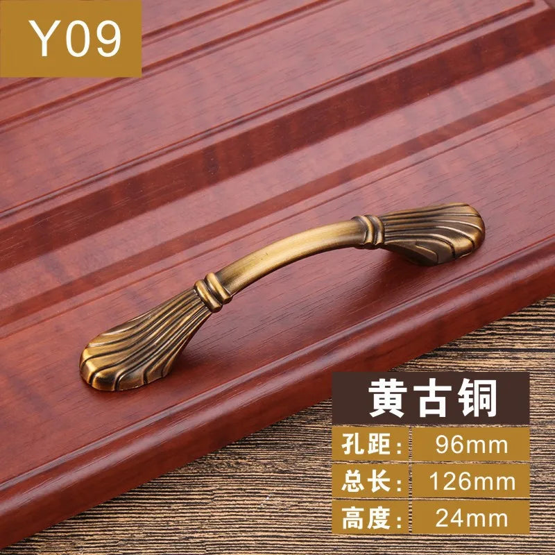 Antique Yellow Bronze Cabinet Handles - Brushed Vintage Drawer Pulls for Kitchen and Wardrobe Doors Y09 96mm Handles
