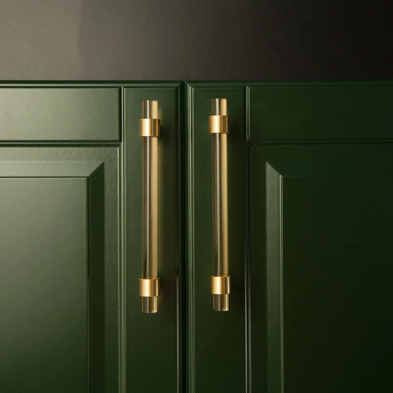 Champagne Acrylic and Brass Cupboard Handles – T-Bar Drawer Pulls for Bedroom and Bathroom Handles