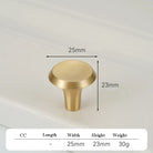 Satin Gold Brass Wardrobe Handles – Modern Drawer Knobs and Cabinet Bar Pulls (50mm-260mm) 25mm knob Handles