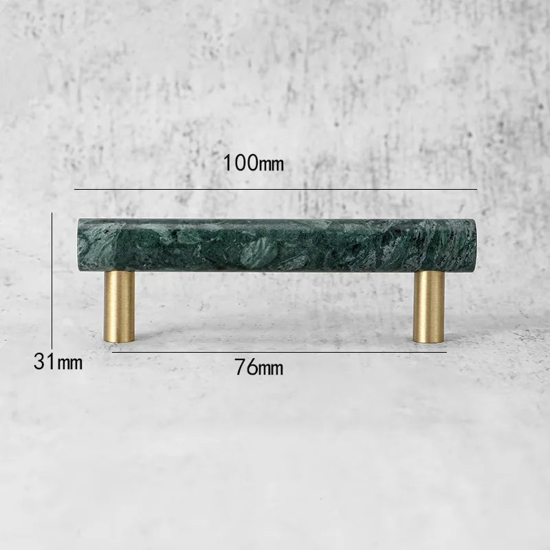 Green and White Marble Cabinet Handle – Luxury Natural Stone Drawer Pulls with Brass Base (50mm-200mm) green 100mm