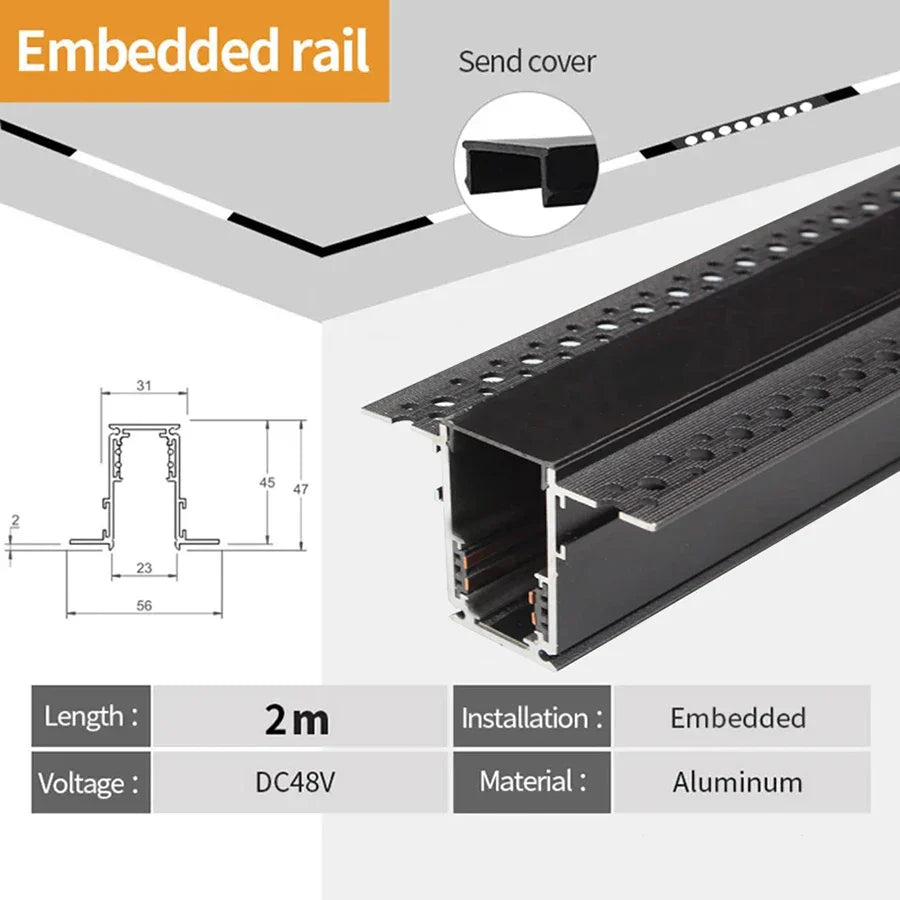 Tarck Only - 2m Magnetic Rail Linear Track Lighting Accessories - Ceiling Magnet Track Kits 2M recessed rail B / CHINA