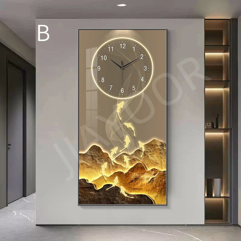 Dlight Decor Wall Clock Lamp with Crystal Glow B / 140X70cm / NON dimm cool light|Black border Wall Art