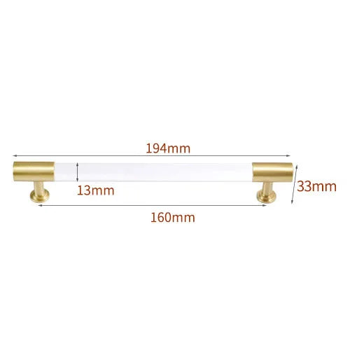 Transparent Acrylic Furniture Handles – Brass Cabinet Pulls and Wardrobe Knobs 194mm length Handles