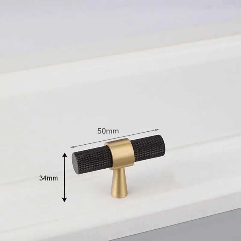 Solid Brass Knurled Cabinet Handles – Gold and Black Wardrobe Knobs and Drawer Pulls 9010-050B Handles