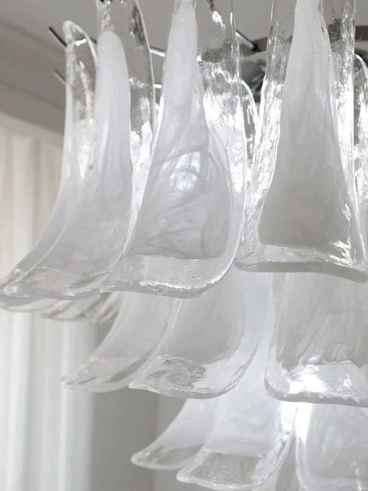 Elara White Petal Glass LED Chandelier for Staircase & Villa Décor chandelier