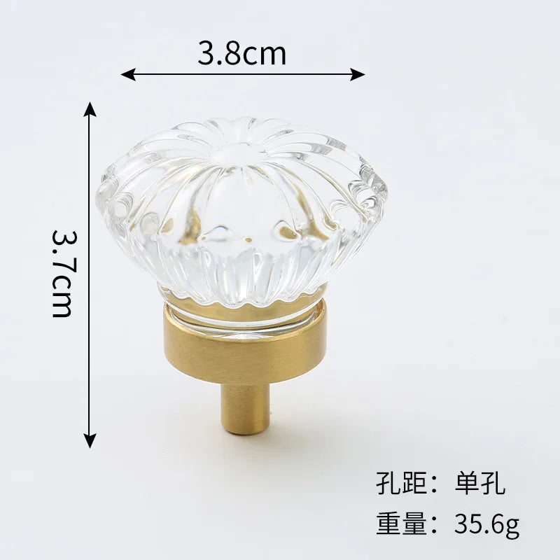 Brass Crystal Cupboard Cabinet Handle Kitchen Drawer Knobs Light Luxury Furniture Hardware Transparent Handle Home