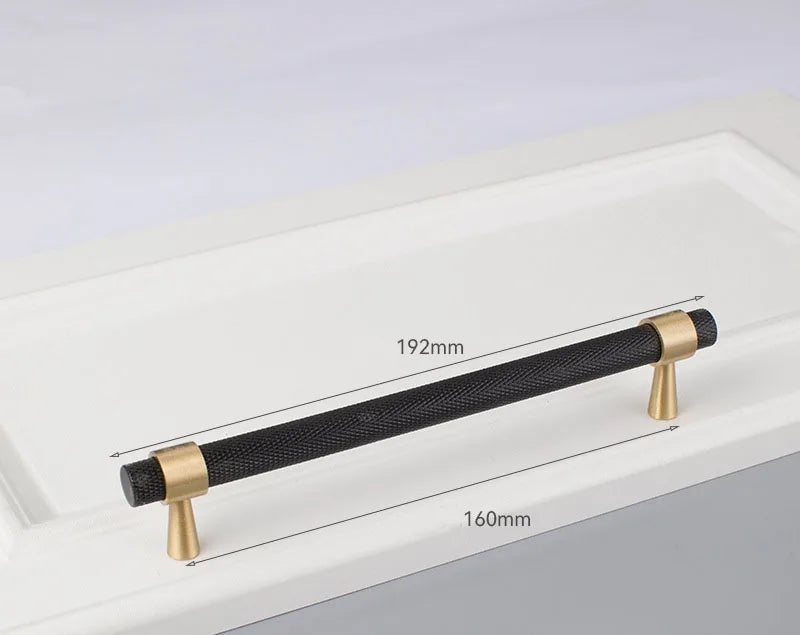 Solid Brass Knurled Cabinet Handles – Gold and Black Wardrobe Knobs and Drawer Pulls 9010-192B Handles