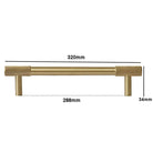 Solid Brass Knurled Cabinet Handles – Satin Gold Long Wardrobe Bar Pulls and Drawer T-Bars 320mm / 1 piece Handles