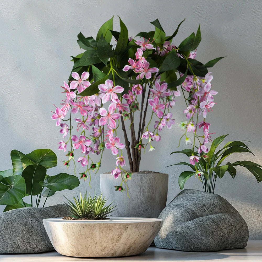 Dlight Decor 95cm Hanging Jasmine Bouquet with Tropical Begonia Flowers