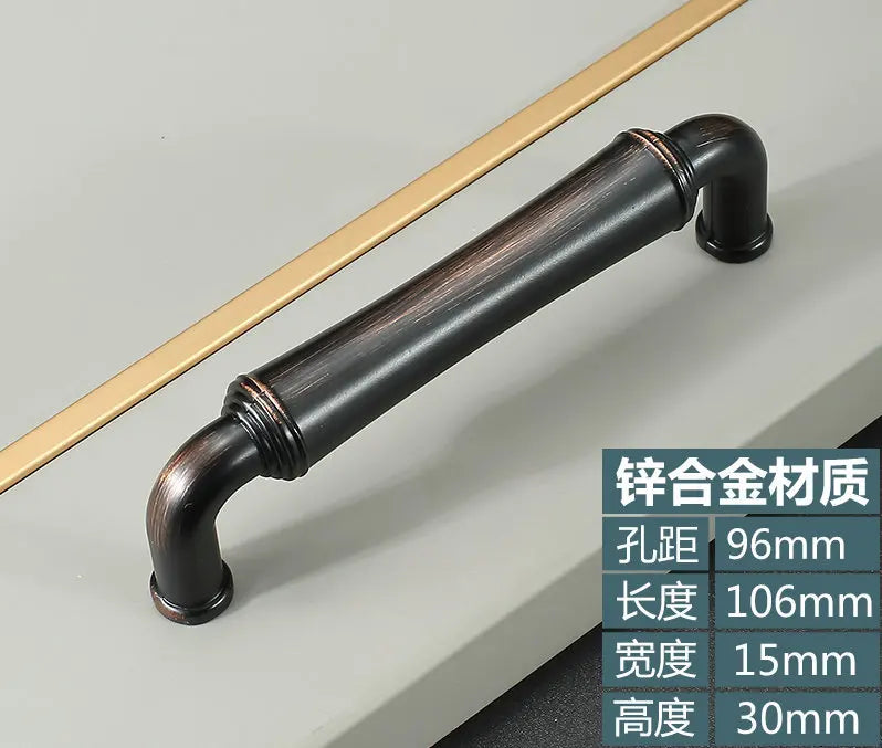 Retro Bronze and Black-Red Cabinet Handles - Nordic Square Zinc Alloy Pulls for Wardrobes and Furniture Black red 96mm