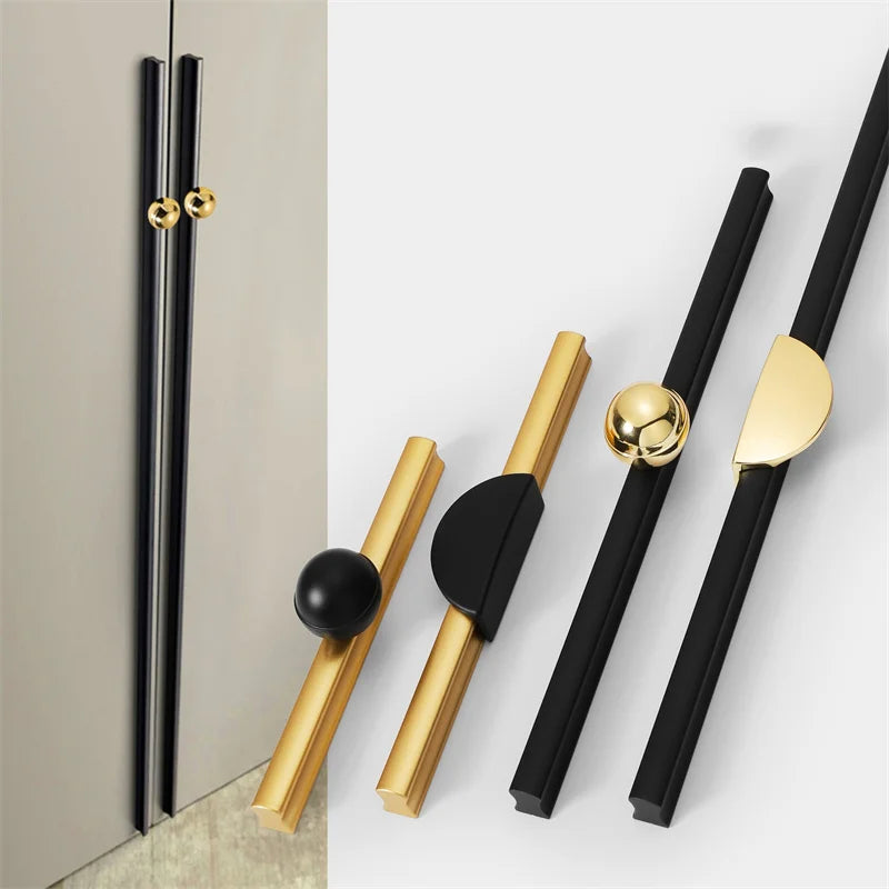 Black and Gold Cabinet Pulls - Double Color Aluminum Zinc Alloy Handles for Wardrobes and Kitchens Handles