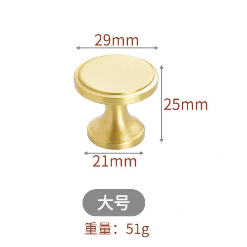 Modern Pure Brass Cabinet Handles - Single Hole Brushed Gold Drawer Knobs for Kitchen and Wardrobes 12-large Knonbs