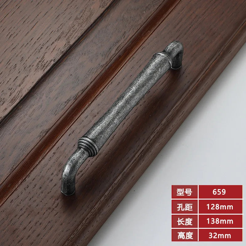 Retro Bronze and Black-Red Cabinet Handles - Nordic Square Zinc Alloy Pulls for Wardrobes and Furniture Ancient silver