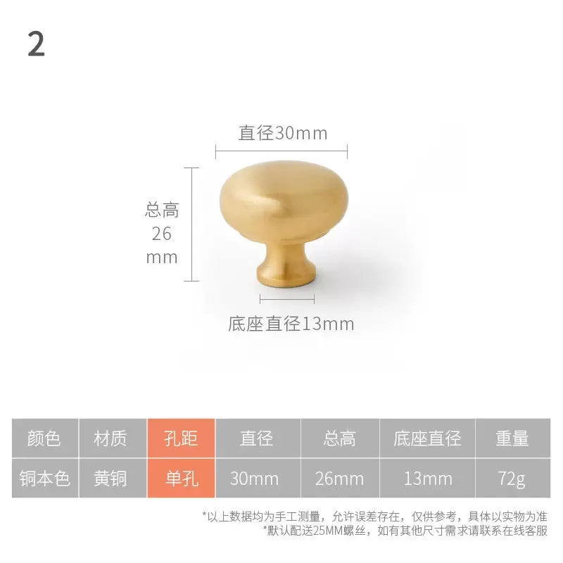 Solid Brass Cabinet Handles - Modern Golden Drawer Pulls for Dresser Wardrobe and Kitchen Cupboards Golden single hole L