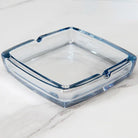Dlight Decor Classic Square Crystal Glass Ashtray Transparent Smoke Tray for Home Bar & Office blue